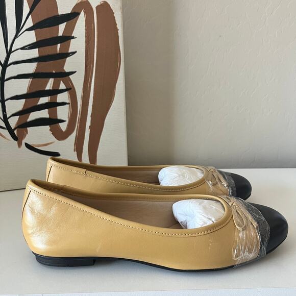NEW French Sole Tuckernuck Camille Cap Toe Tan Black Leather Flats Size 8 - Picture 4 of 8
